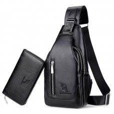 Bolsa Masculina Transversal USB com Carteira