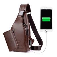 Bolsa Masculina Transversal USB com Carteira