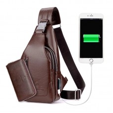 Bolsa Masculina Transversal USB com Carteira